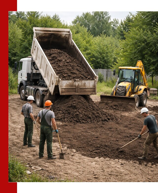 Доставка и укладка грунта для выравнивания участка в Кронштадте