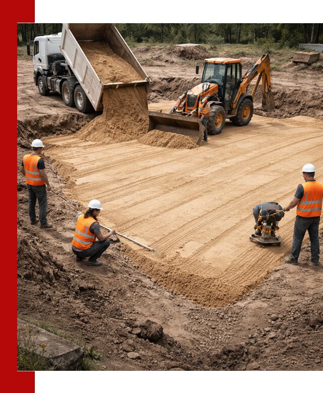 Устройство песчаной подушки для фундаментов и дорог в Кронштадте